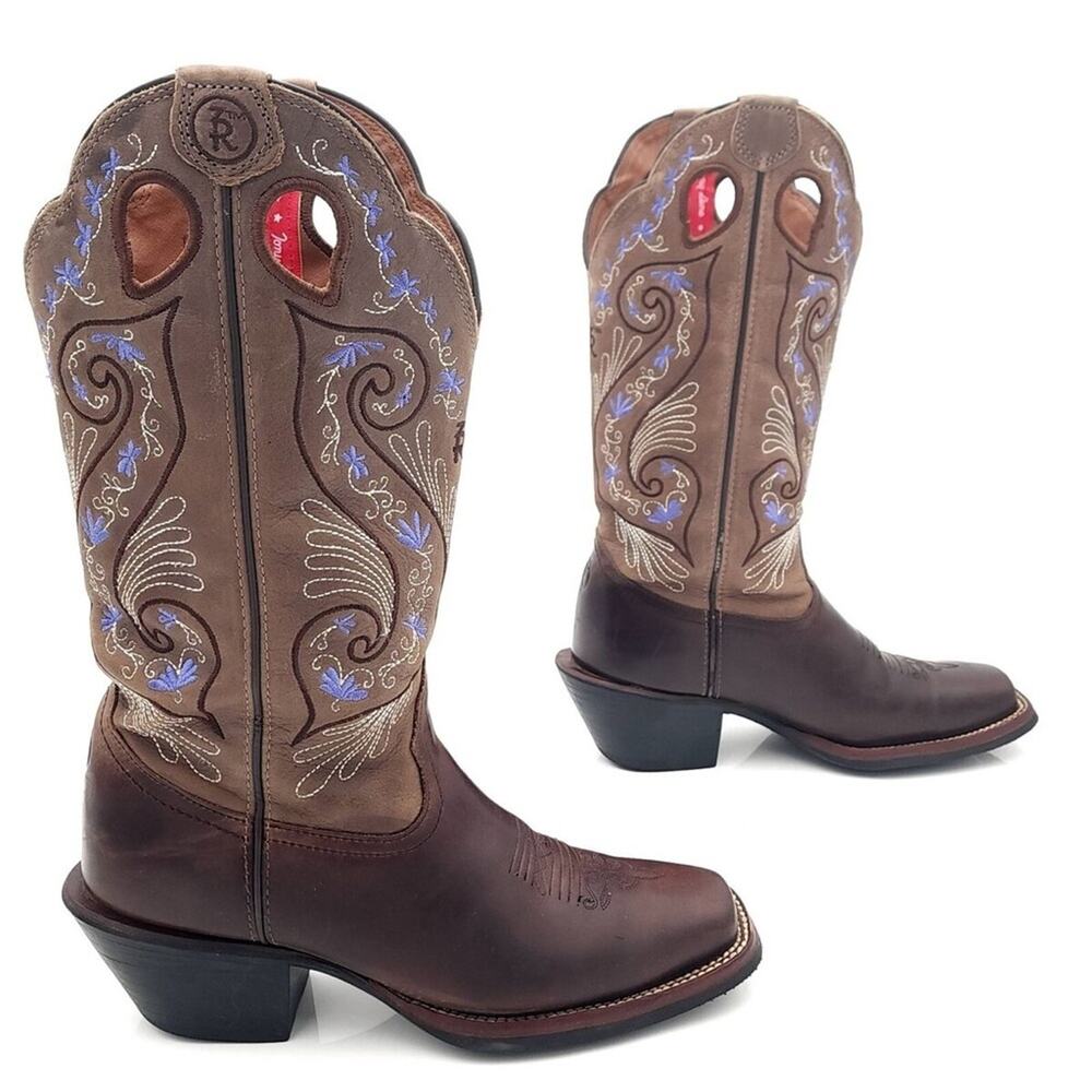 Tony Lama Women's Asena Western Leather Boots Brindle Brown & Lavender Size 6